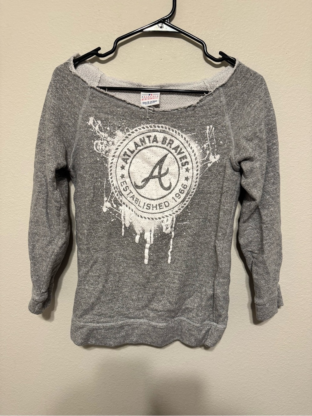 5th & Ocean Gray Crewneck Sweatshirt with White and Red Logo Details